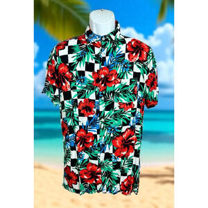 Men's Reason Hawaiian Rockabilly Shirt Sz Medium Retro Floral Short Sleeve Top